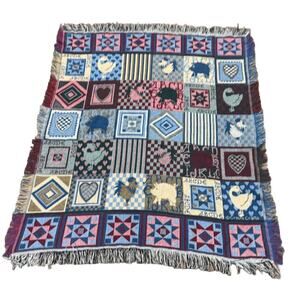 Vintage Crown Craft Animal Throw Blanket Nursery Grannycore Cottagecore Farmlife